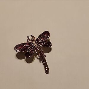 Red DRAGONFLY Brooch Pin Gold Toned